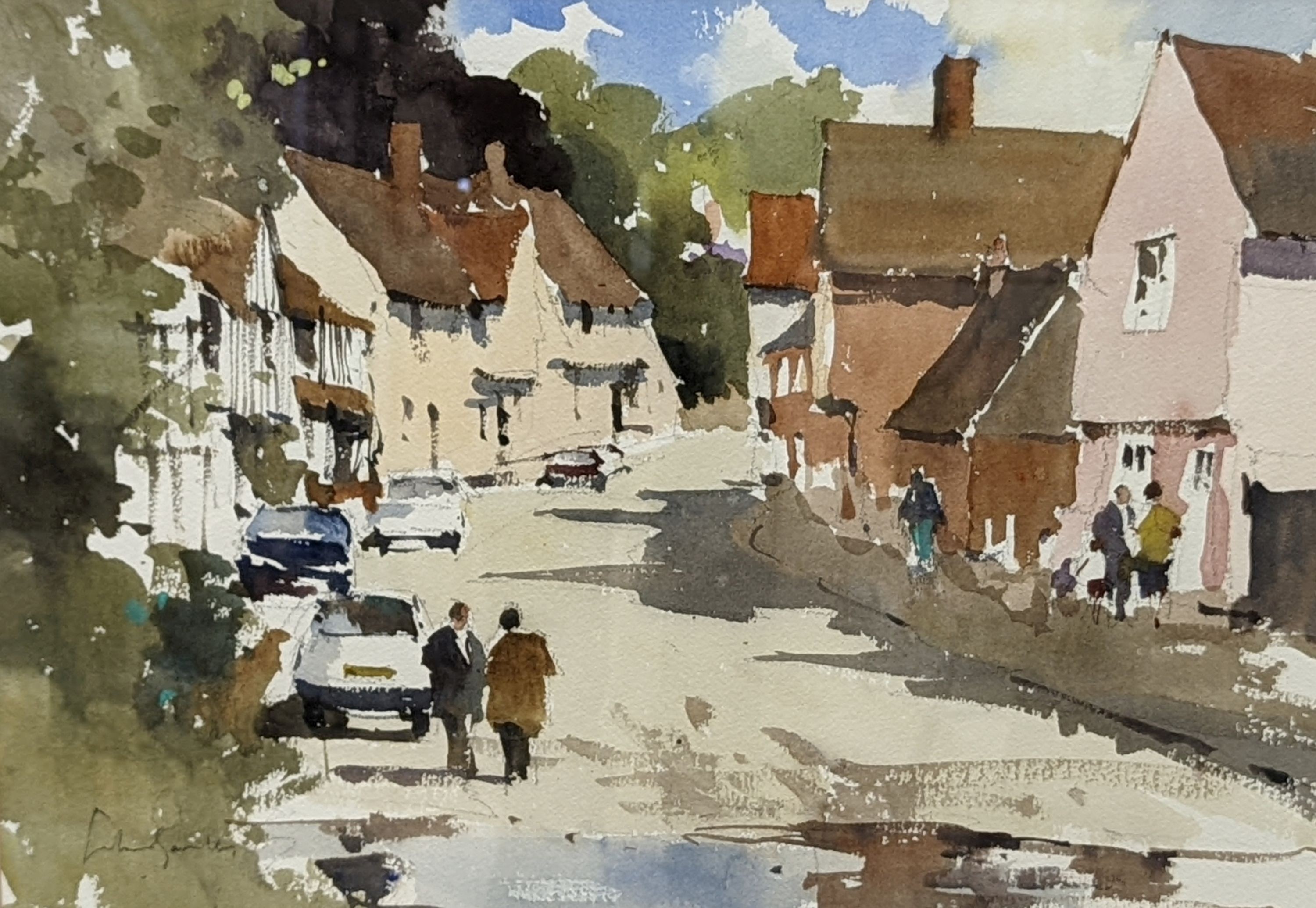 John Yardley (b.1933), watercolour, Kersey village, signed, 34 x 49cm